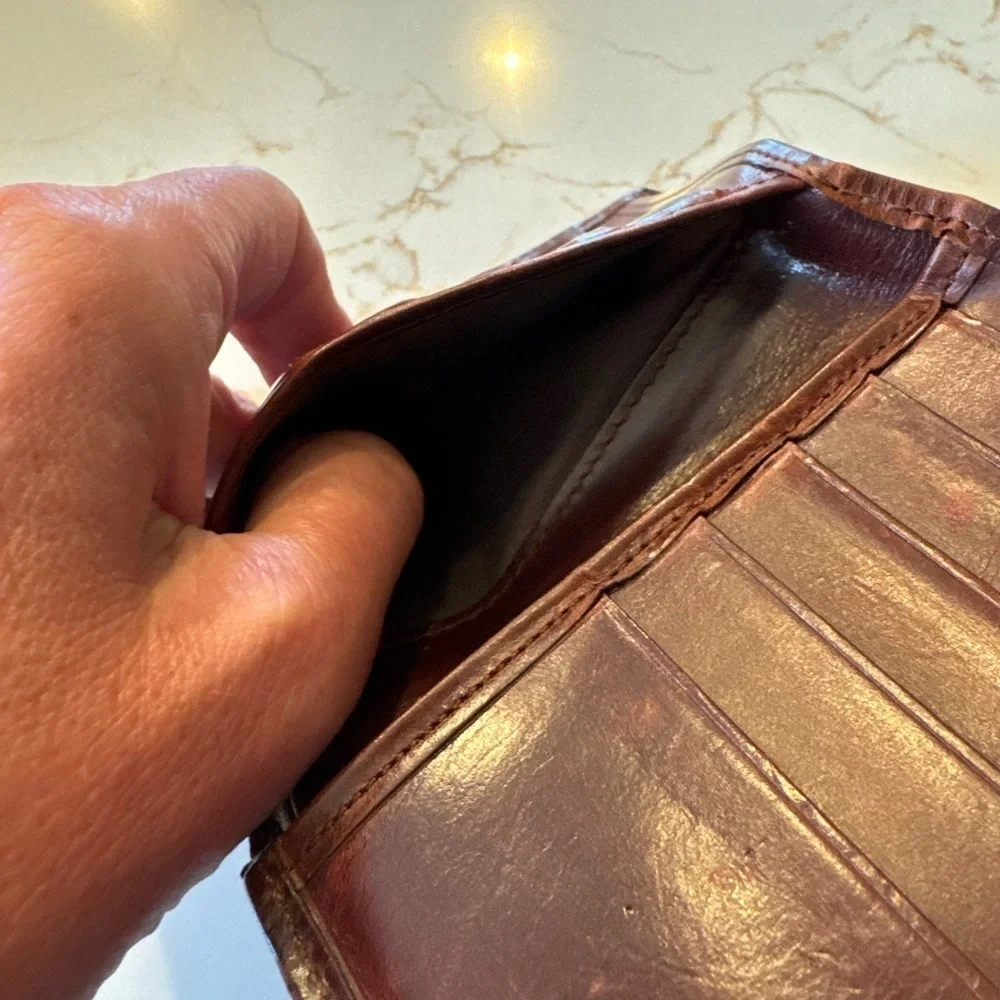 Our World by Leegin Brown Woven Leather Wallet with Coin Purse Silver Close